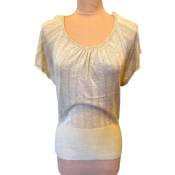 Forever 21 Metallic Knit Open Back Tie Short Sleeve Top Women’s Size Medium - Picture 1 of 7